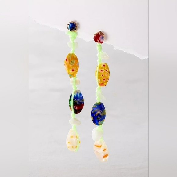 NWT Free People × Ariana Ost, Voyage Dangle Earrings, Neon Light Green -NEW!-$48 - Picture 1 of 7